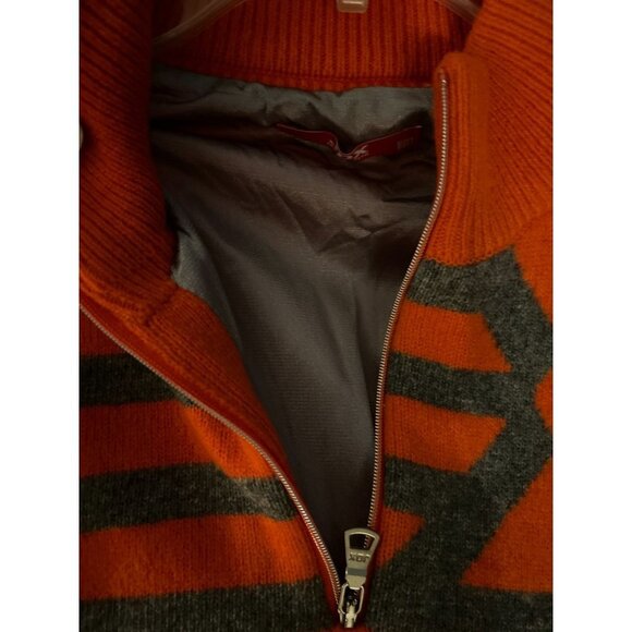 JDX 1/4 Zip Pullover Sweater Lined Wool Orange Gray Geometric Design Sz Large - Picture 6 of 9